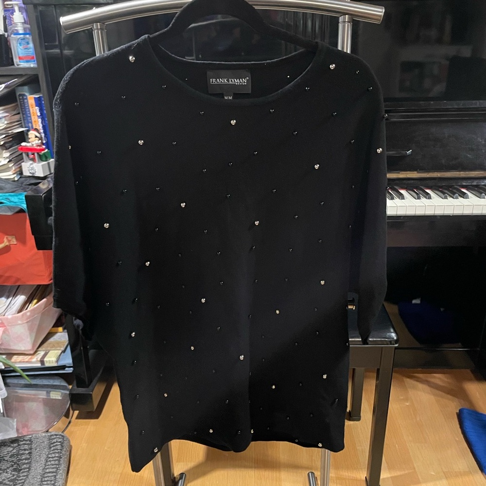 Frank Lyman Design Black Long Sleeve Sweater with Embellishments